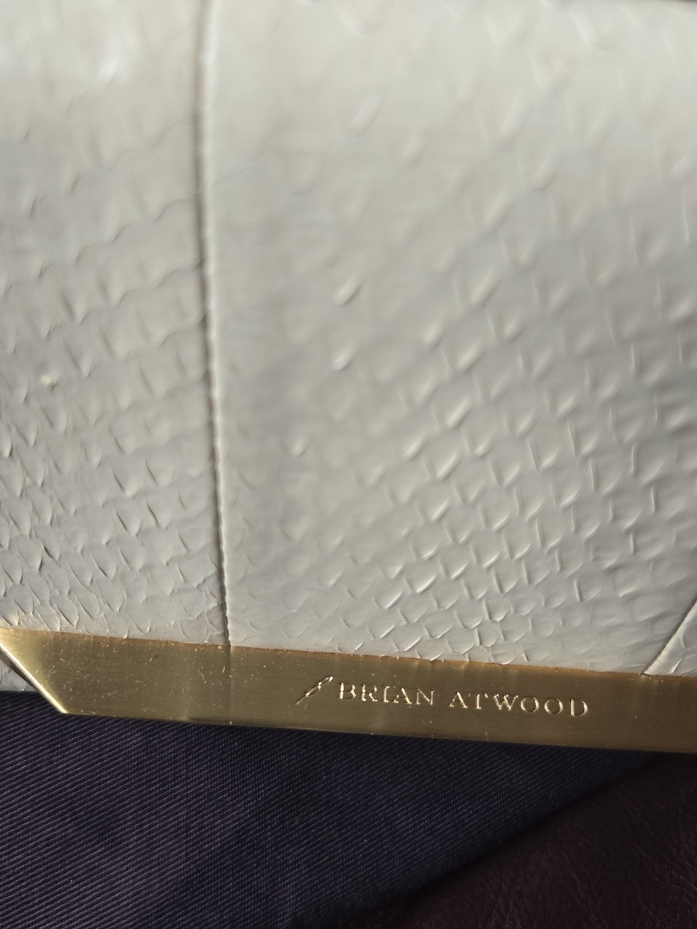 Brian Atwood White Textured Leather Clutch with Gold Trim